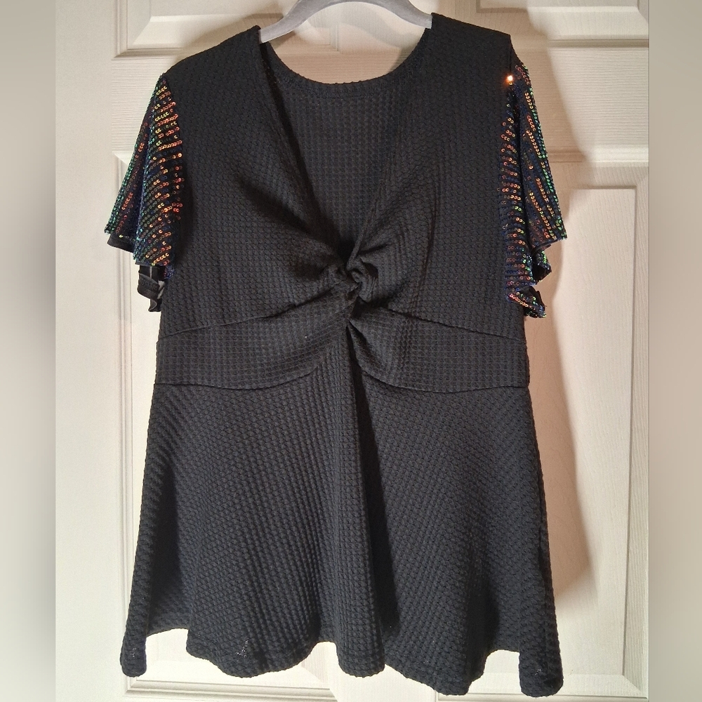 SHEIN Black Blouse with Sequin Sleeves